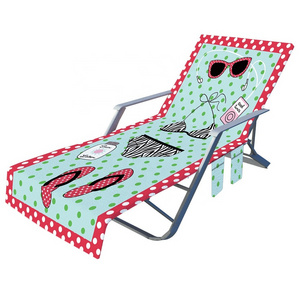 Custom Outdoor Hotel Pool Microfiber Terry Cloth Chaise Lounge Beach Recliner Chair Cover Towel