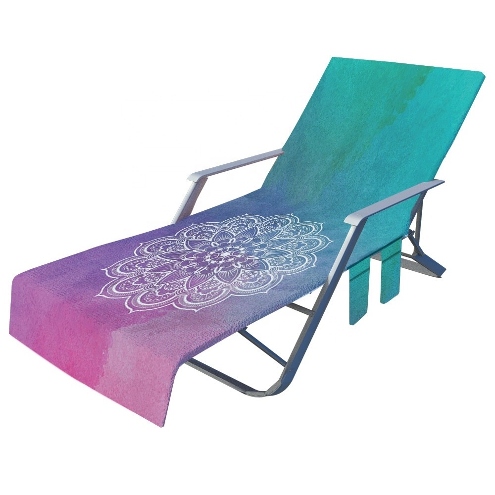 Custom Outdoor Hotel Pool Microfiber Terry Cloth Chaise Lounge Beach Recliner Chair Cover Towel