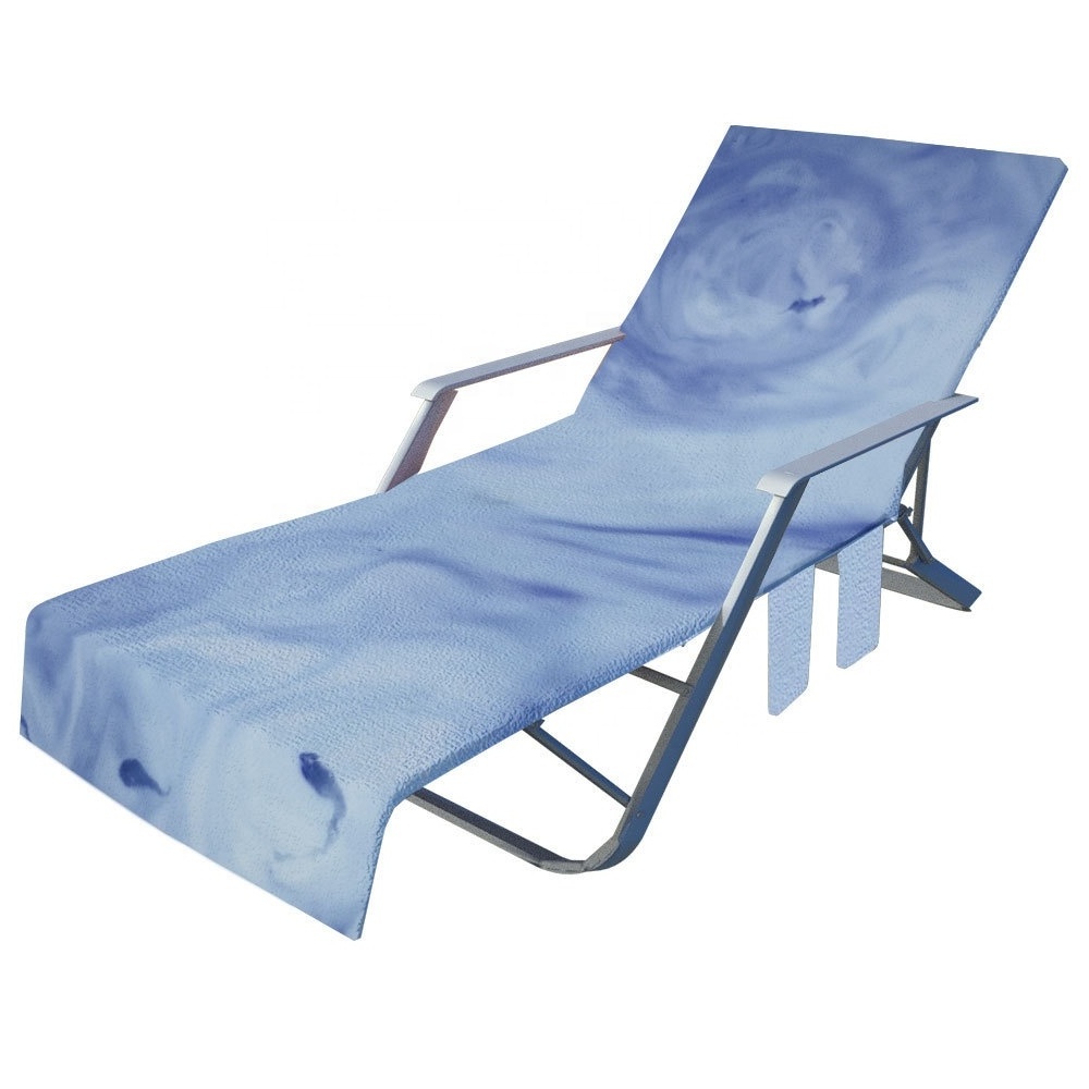 Custom Portable Patio Sun Lounge Cover Microfiber Long Beach Swimming Pool Chaise Chair Towel Covers