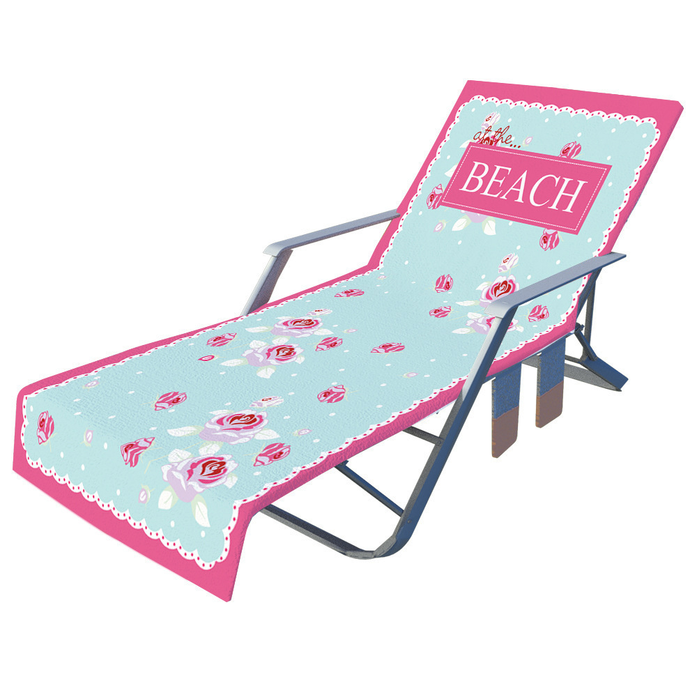 Custom Outdoor Hotel Pool Microfiber Terry Cloth Chaise Lounge Beach Recliner Chair Cover Towel