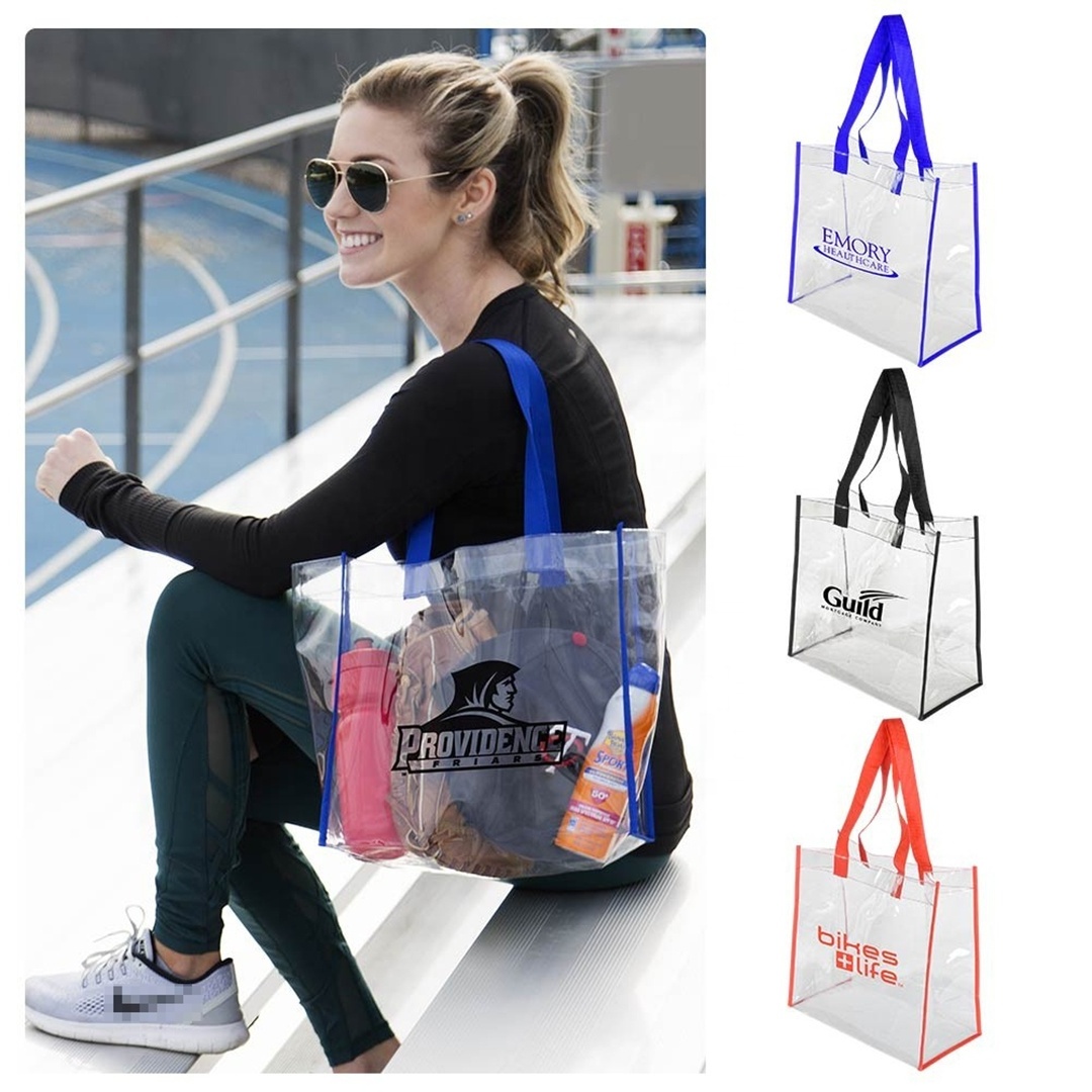 Customized Printed Vinyl Basketball Stadium Approved Waterproof Transparent Clear PVC Beach Tote Bag