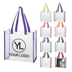 Customized Printed Vinyl Basketball Stadium Approved Waterproof Transparent Clear PVC Beach Tote Bag