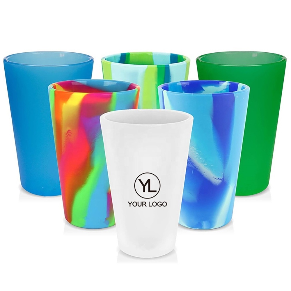 Custom Flexible 16Oz Silicone Print Glasses Unbreakable Cup Reusable Water Bottle Durable Drinkware