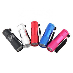 Custom Camping Cheap Super Bright Handheld Torch Assorted Colors 9 LED Mini Aluminum Flashlight