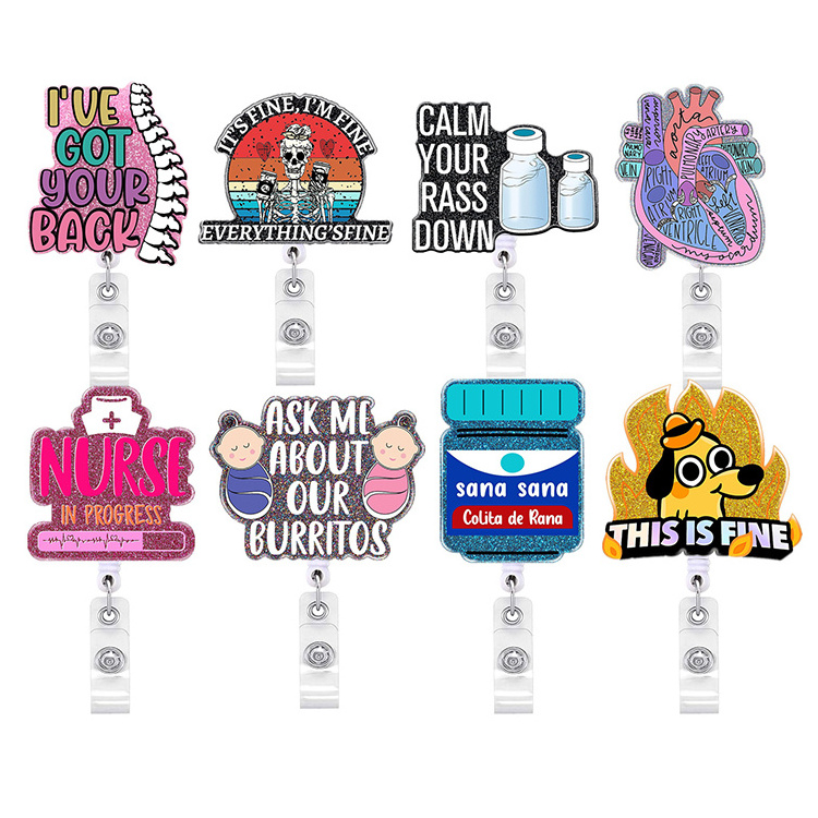 Customized Wholesale  Acrylic Retractable  Badge Holders Medical Bottle Funny Nurse Badge Reel