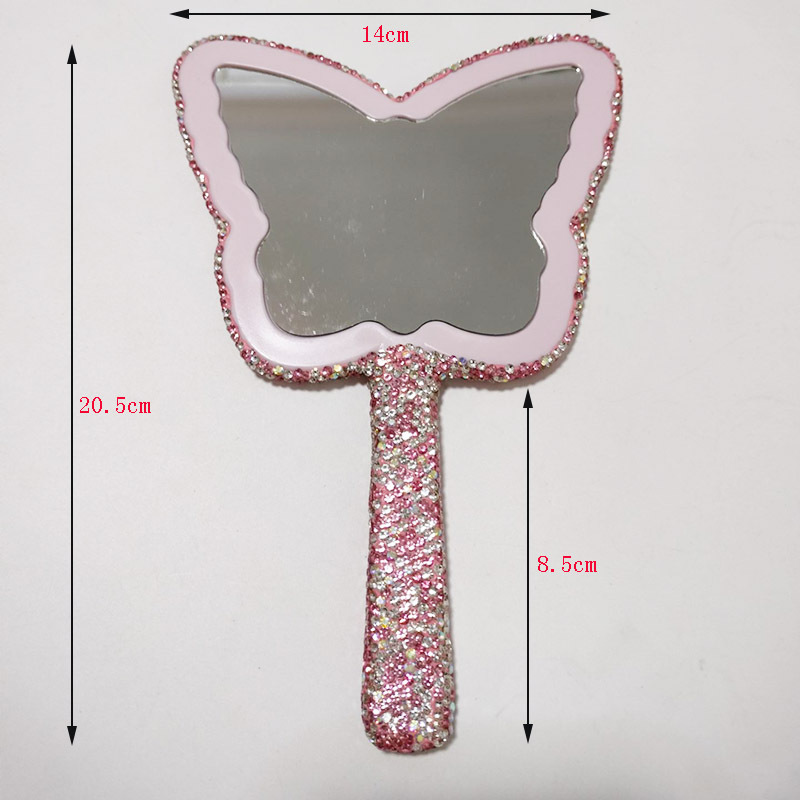 2024 new butterfly shape luxury shining makeup mirror portable bling diamond rhinestone handheld mirror salon mirror