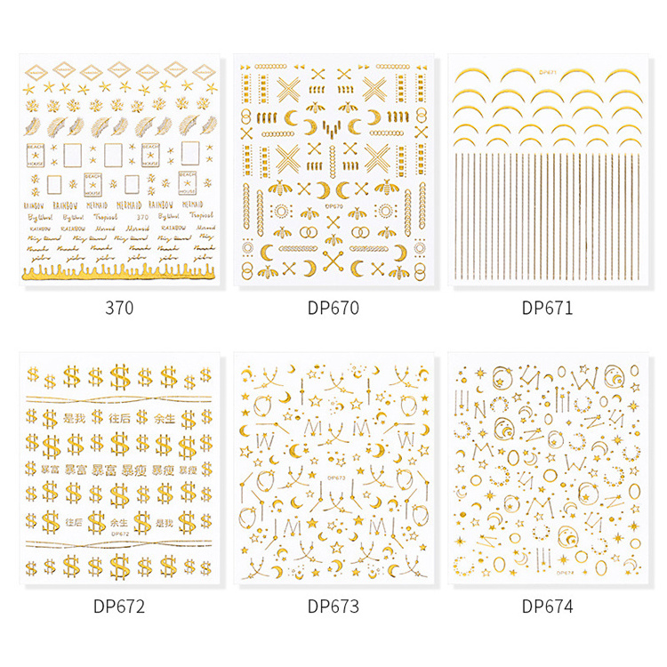 New fashion gold 3D nail sticker for nail art decoration star moon self adhesive diy nail decals