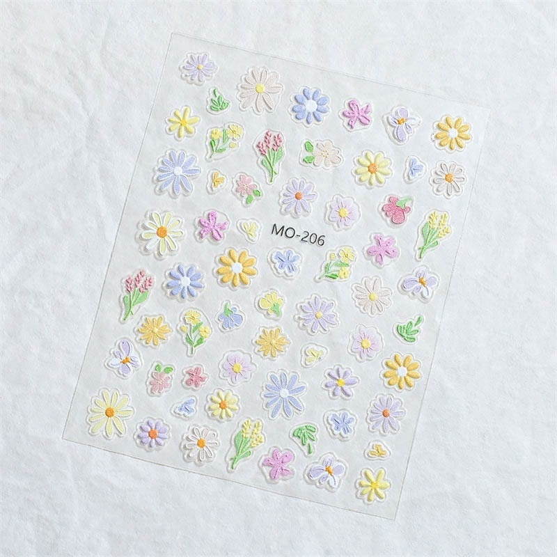 Wholesale 3D spring flower nail art stickers adhesive diy daisy nail decals decoration manicure stickers