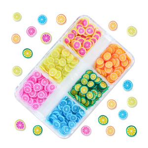 New summer fruit soft pottery nail charms 6grid/box mixed nail accessories lemon orange grapefruit decal