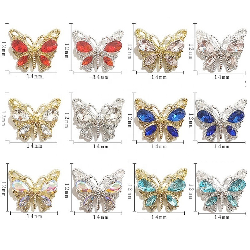 Hot sale shiny 3D alloy butterfly with diamond crystal nail charms manicure jewelry accessories supplier for salon