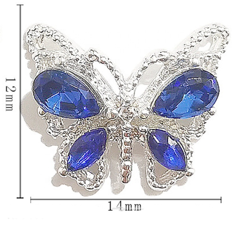 Hot sale shiny 3D alloy butterfly with diamond crystal nail charms manicure jewelry accessories supplier for salon