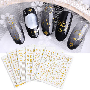 New fashion gold 3D nail sticker for nail art decoration star moon self adhesive diy nail decals