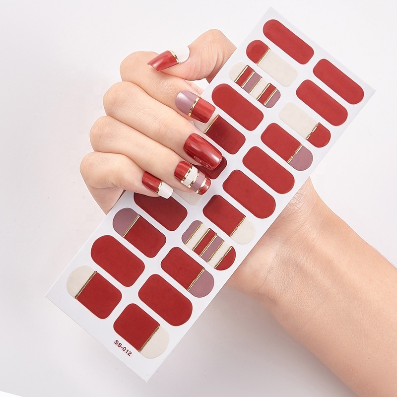 Wholesale beauty full cover nail wraps nail stickers adhesive gel nail polish strip