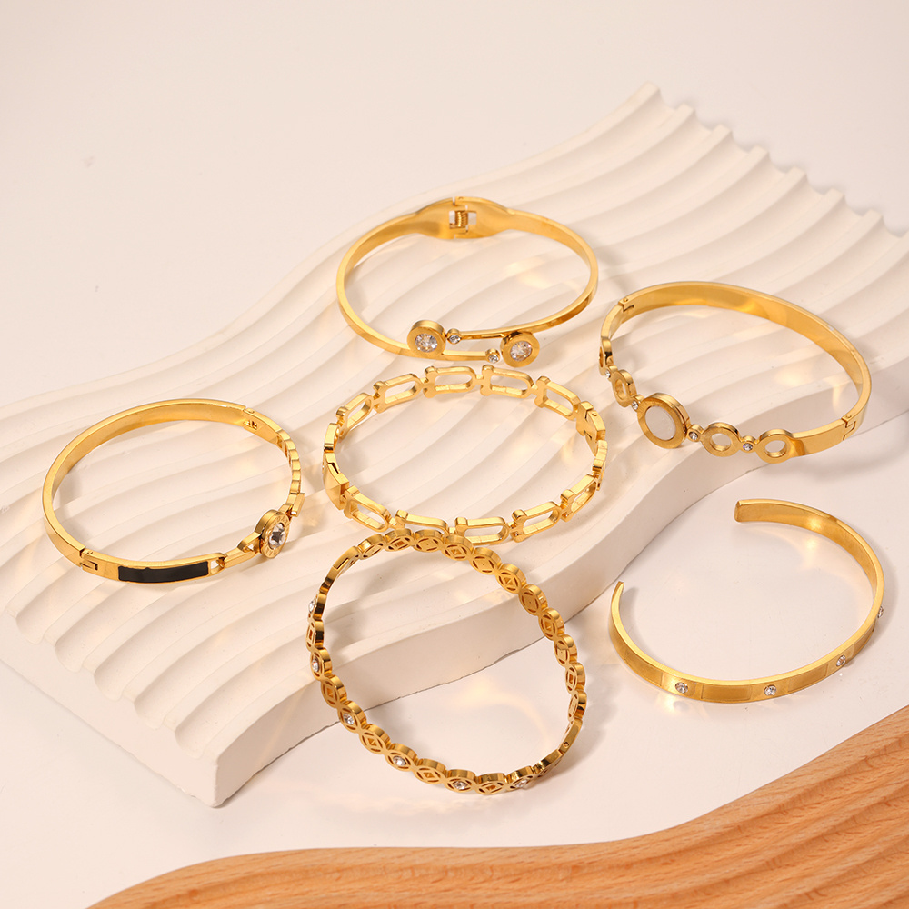 Wholesale Stainless Steel 18K Gold Plated Bohemia Stylish Zircon Chain Cuff Bangle Bracelets For Women Gift