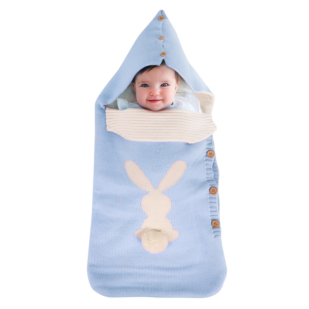 Beautiful Cartoon Rabbit Pattern Baby Sleeping Bag Soft And Warm Knitted Swaddle Blanket For Outdoor Stroller