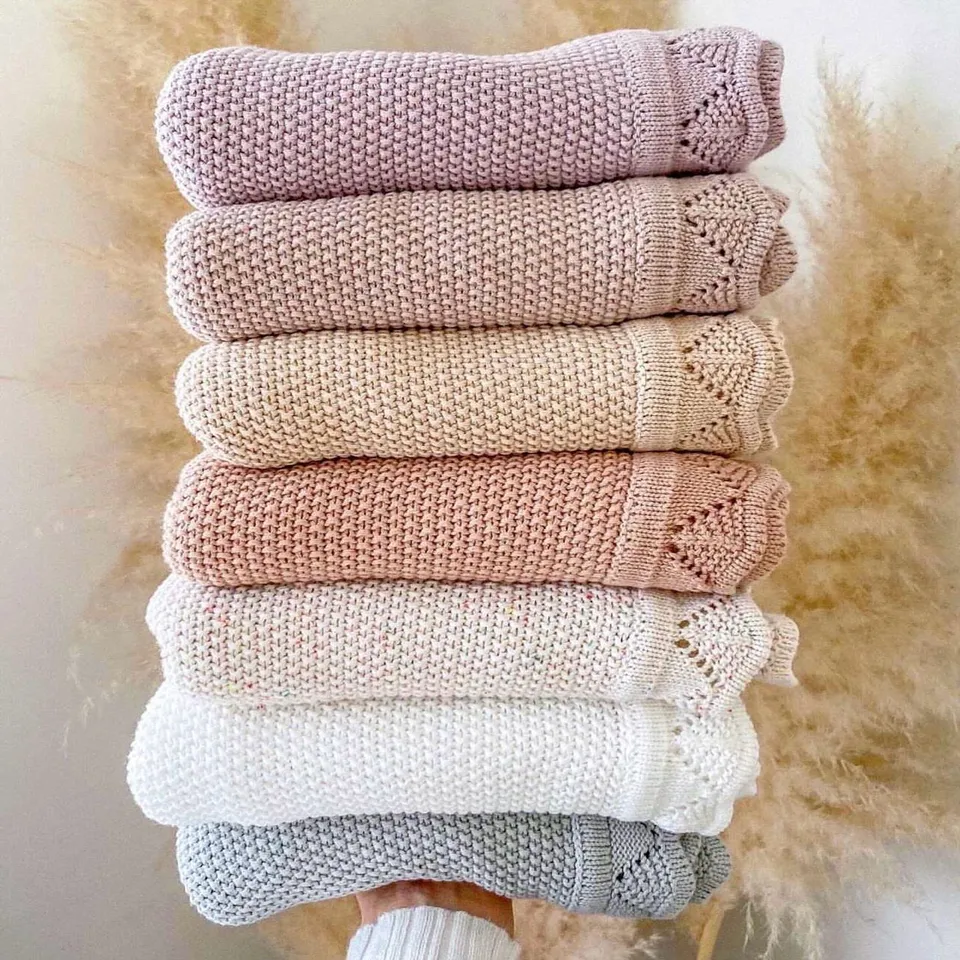 100% Cotton soft baby Wearable crochet knitted cashmere Throw blanket accept custom