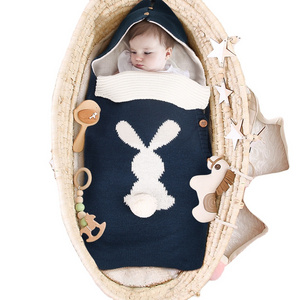 Beautiful Cartoon Rabbit Pattern Baby Sleeping Bag Soft And Warm Knitted Swaddle Blanket For Outdoor Stroller