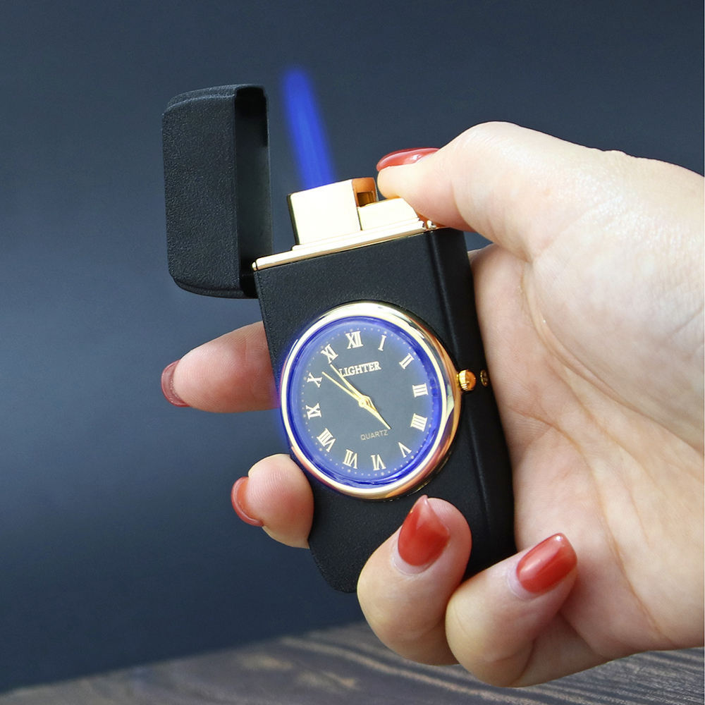 Fashion Watch Lighters Cigarette Custom Wholesale Windproof Clock Men Metal Cigar Lighter With Watch