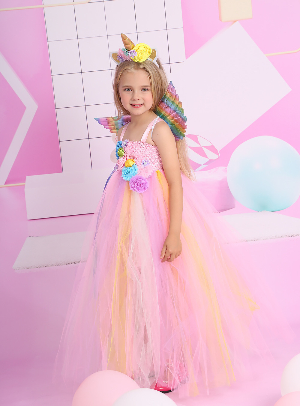 Beautiful Princess tutu dresses for kids Bow Pleat baby clothes girls rainbow rainbow Tulle Skirt fairy wings butterfly costume