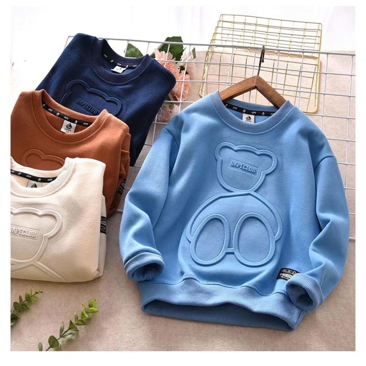 Fashion Children big girls teddy bear sweatshirt solid kids corded sweatshirts for boys autumn fall winter student clothes