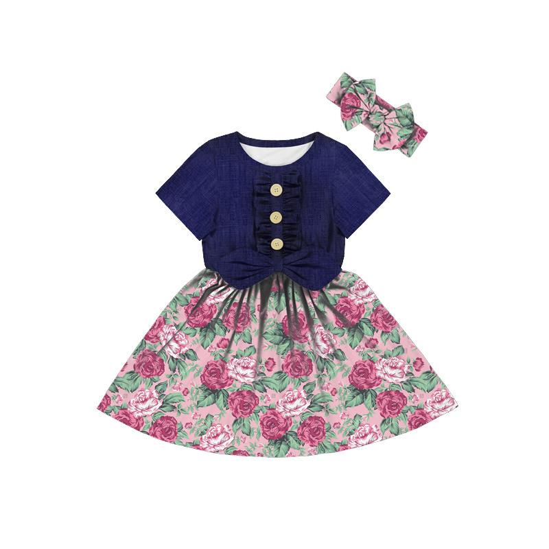 Yiwu Yiyuan Garment kids girls dress istanbul turkey denim dress for girls decoration buttons toddler summer party dresses