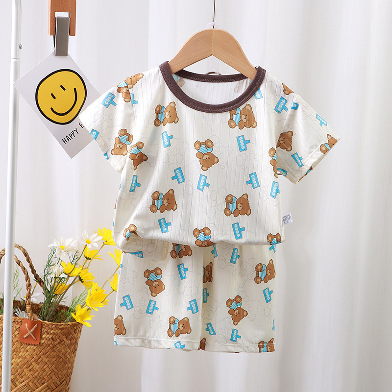 Children's summer T-shirt set boys kids short sleeve shorts clothes pajamas clothing set cartoon cute pajamas wholesale