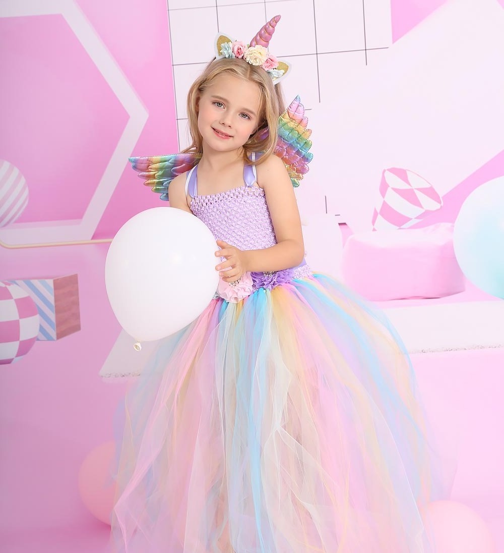 Beautiful Princess tutu dresses for kids Bow Pleat baby clothes girls rainbow rainbow Tulle Skirt fairy wings butterfly costume