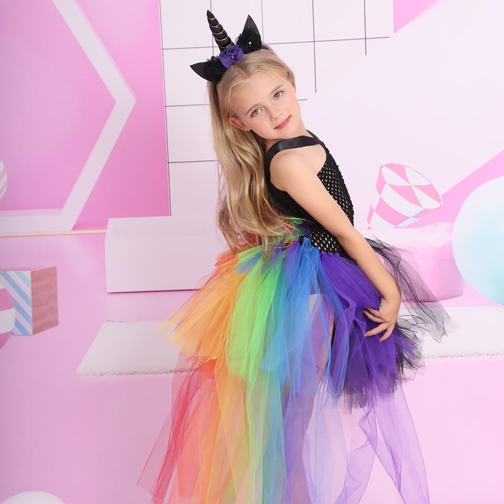 Beautiful Princess tutu dresses for kids Bow Pleat baby clothes girls rainbow rainbow Tulle Skirt fairy wings butterfly costume