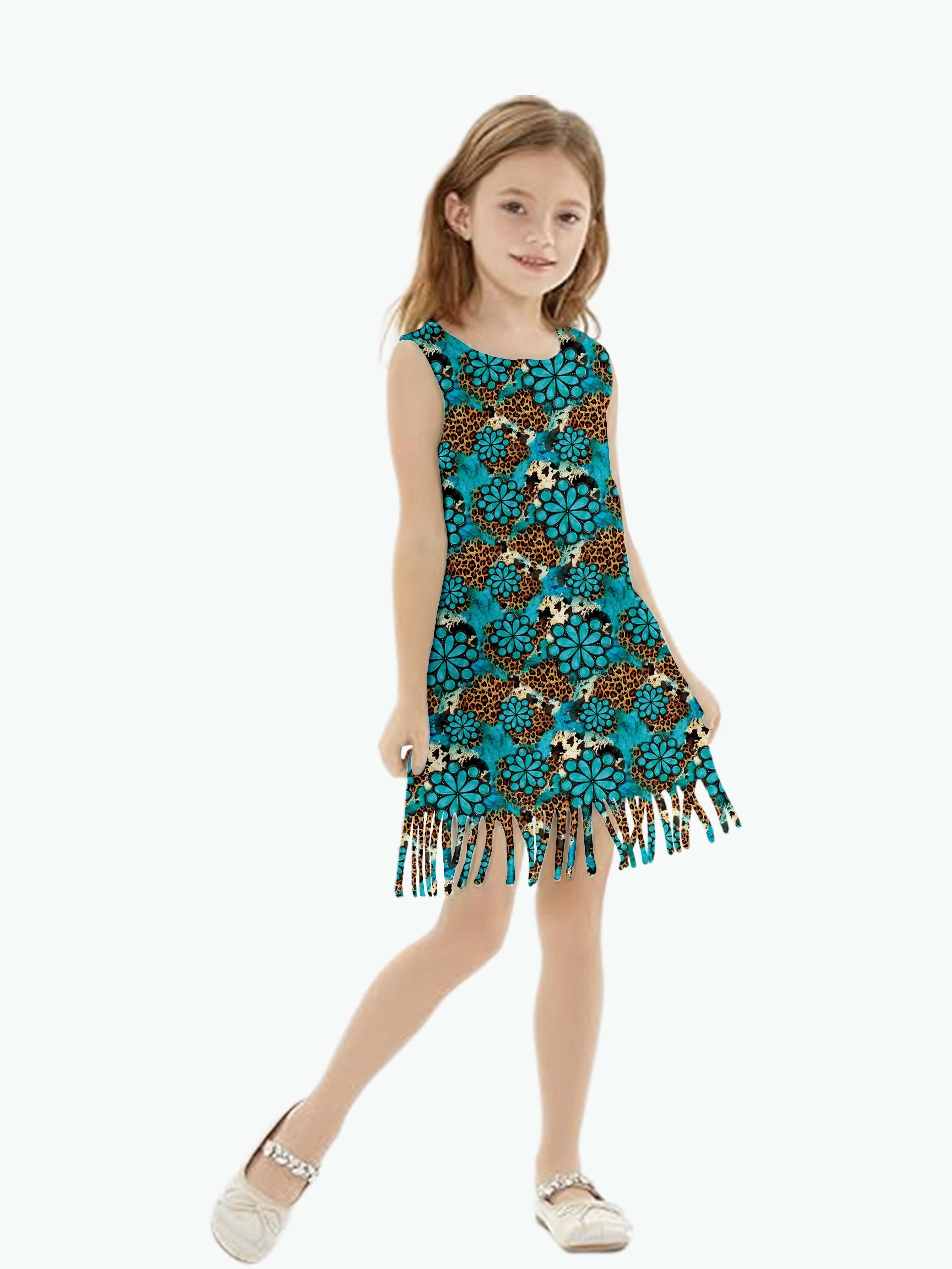 Summer girl Sundress Floral sleeveless for little girls Toddler Leopard tassels Dress custom prints