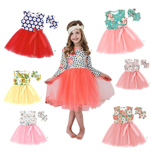 Yiwu Yiyuan Garment oem custom prints kids girls summer dress children baby infants toddlers sleeveless tulle tutu dresses