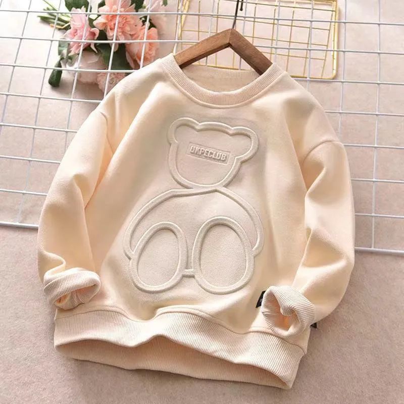 Fashion Children big girls teddy bear sweatshirt solid kids corded sweatshirts for boys autumn fall winter student clothes