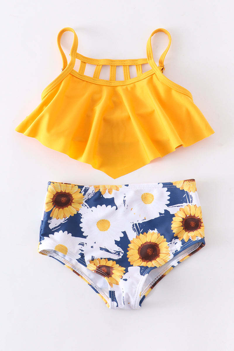 YiYuan New Arrival Hot sale ODM OEM Custom Sunflower 2 Pcs Swim Suit Mommy & Me Wholesale bathing suits