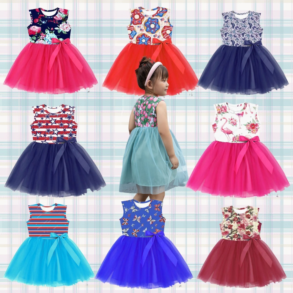 Cute butterfly prints sleeveless girls dress summer kids birthday party 1 year baby girl dresses boutique girls' dresses tutu