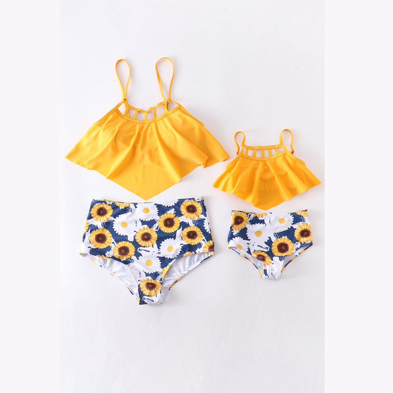 YiYuan New Arrival Hot sale ODM OEM Custom Sunflower 2 Pcs Swim Suit Mommy & Me Wholesale bathing suits