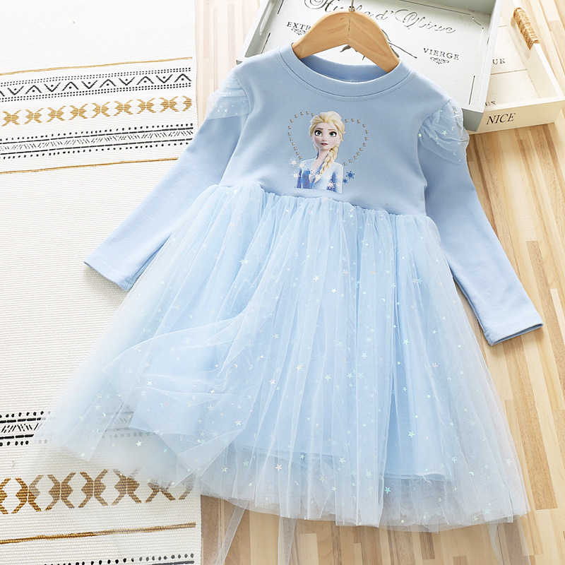 Yiyuan garment baby girls kids beautiful princess tutu tulle dress for birthday party long sleeve o-neck cotton princess dress