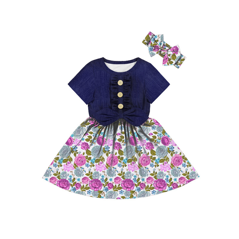 Yiwu Yiyuan Garment kids girls dress istanbul turkey denim dress for girls decoration buttons toddler summer party dresses