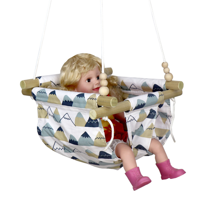 New design wooden fabric baby swing outdoor hanging swing for kids play