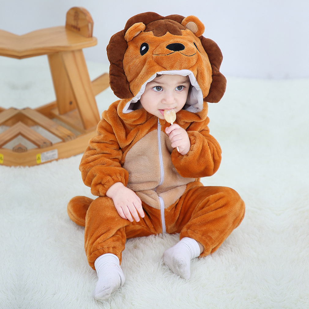 Children animal onesie lion Penguin fox groundhog Baby soft flannel romper jumpsuit