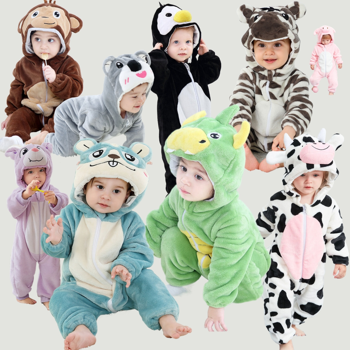 Children animal onesie lion Penguin fox groundhog Baby soft flannel romper jumpsuit