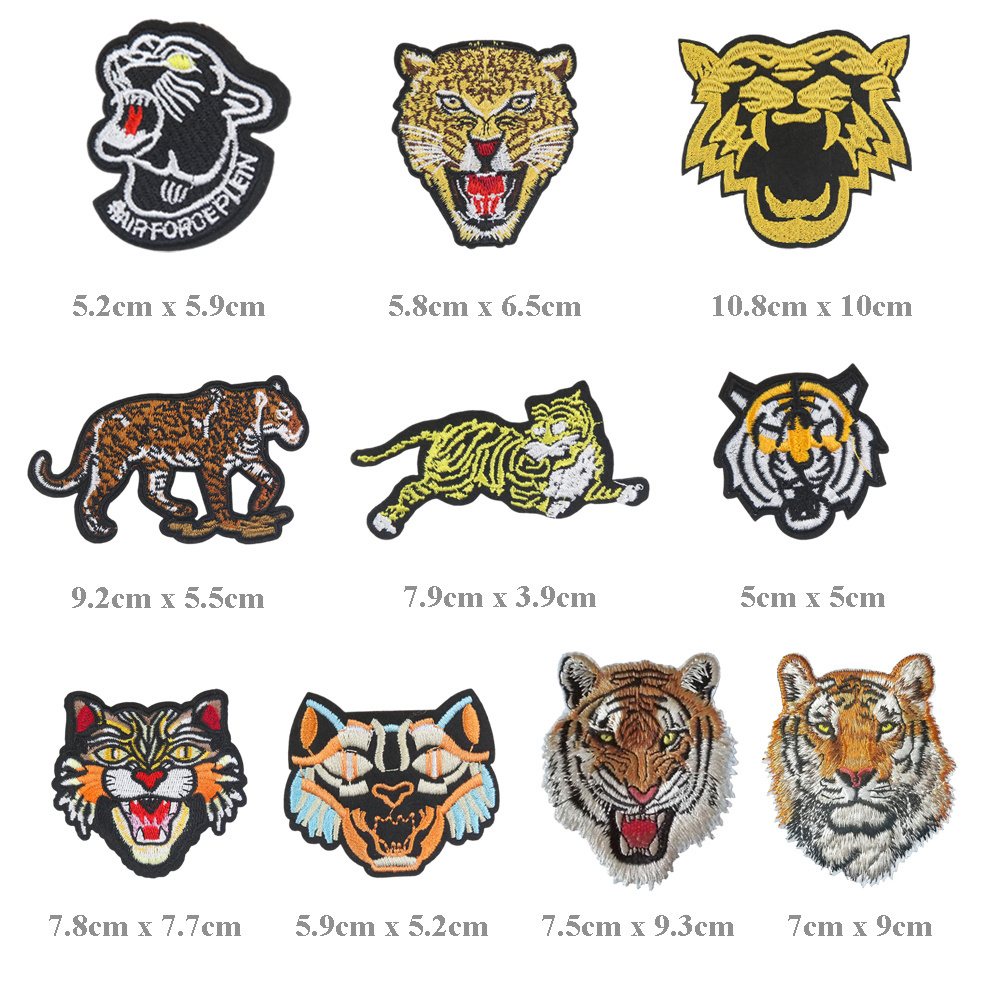 classic style iron on embroidery tiger design jacket patches for kids