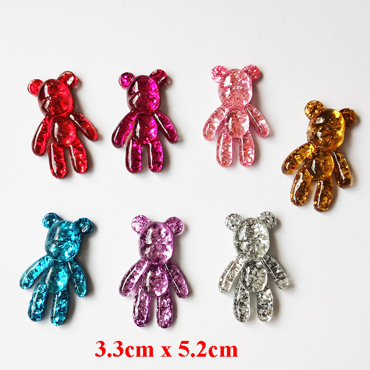 wholesale price big candy glitter bear flatback resin cabochon charms for keychain jewelry mkaing