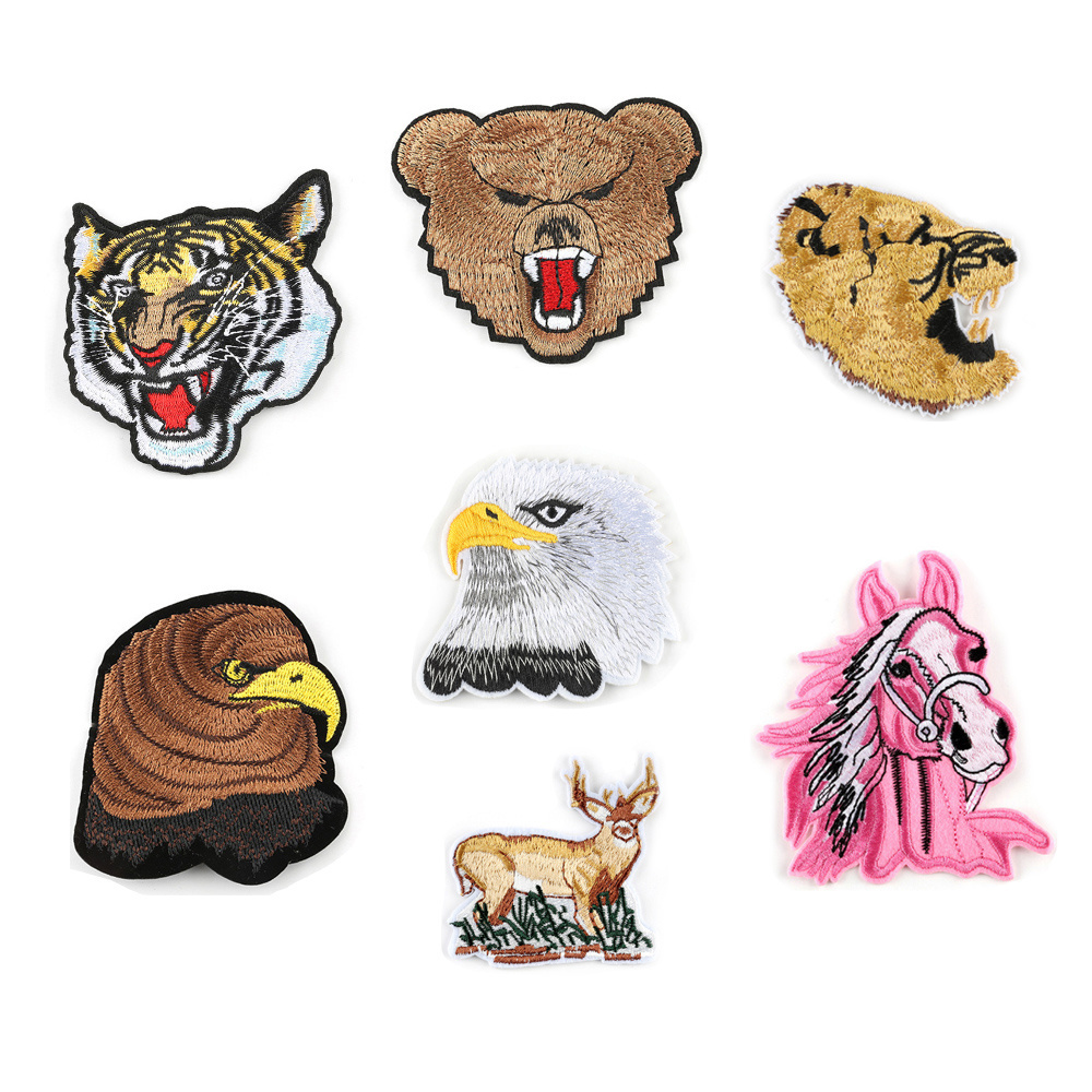 yiwu wintop horse tiger bear eagle design iron on embroidery animal patches for men jacket coat