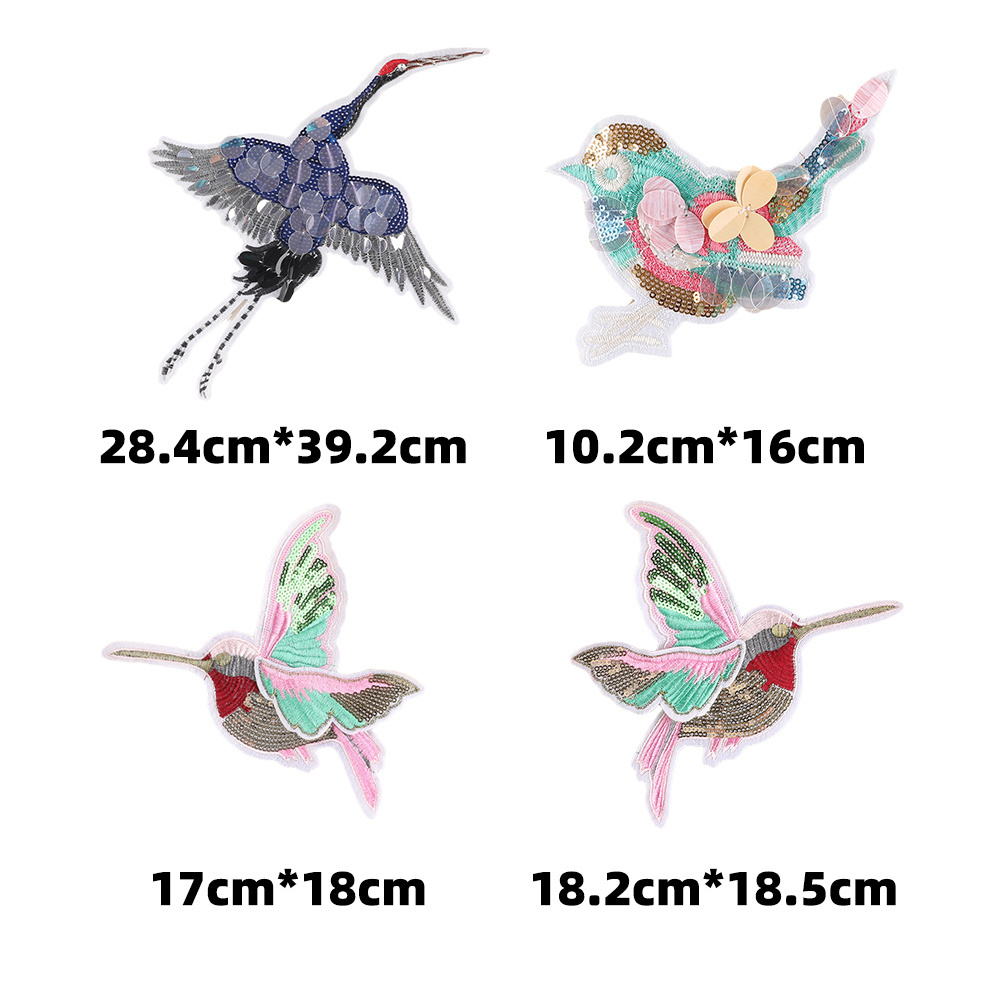 custom made sew on sequin beaded embroidery birds patch for woman hoodie dress