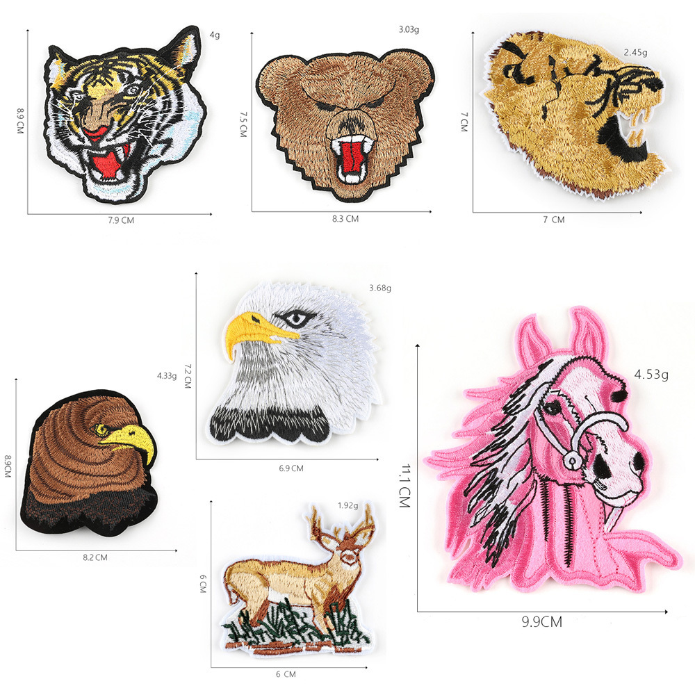 yiwu wintop horse tiger bear eagle design iron on embroidery animal patches for men jacket coat