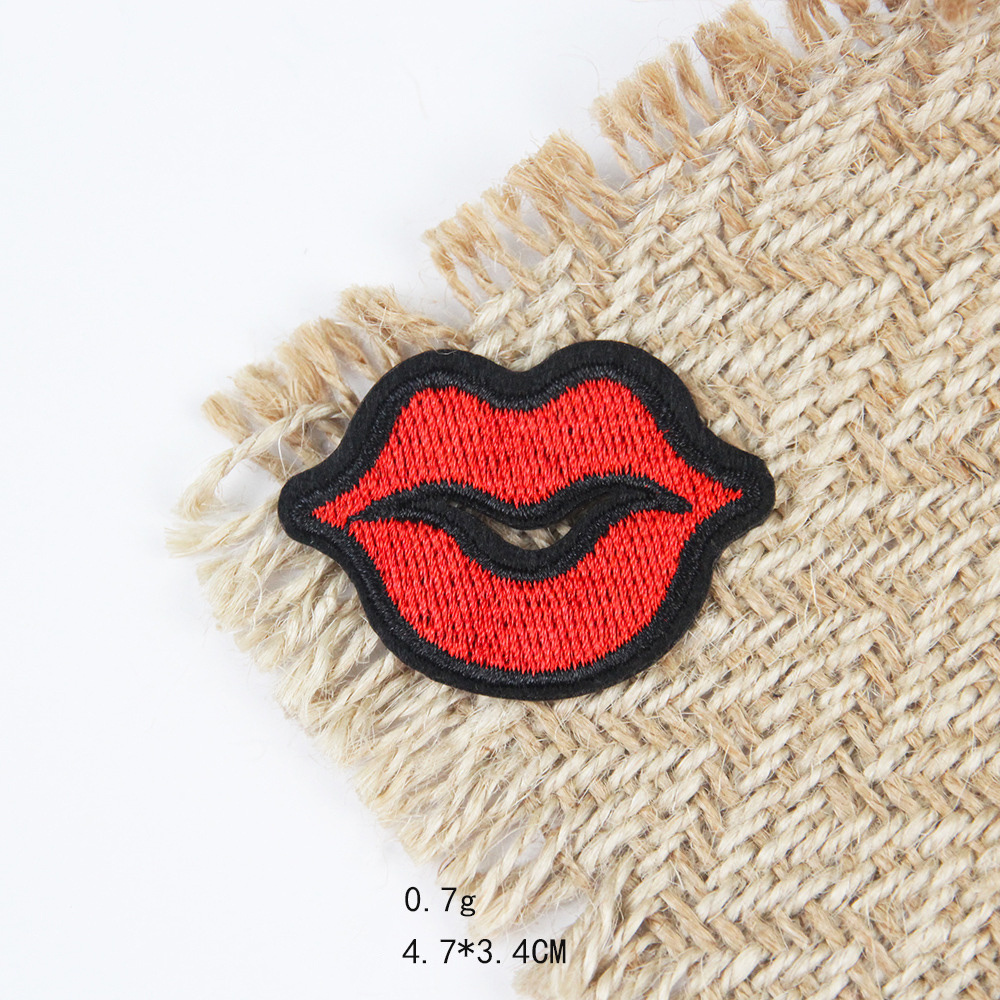 hot sale custom sexy red pink color kiss mouth lips embroidery felt iron on patches for clothes bag