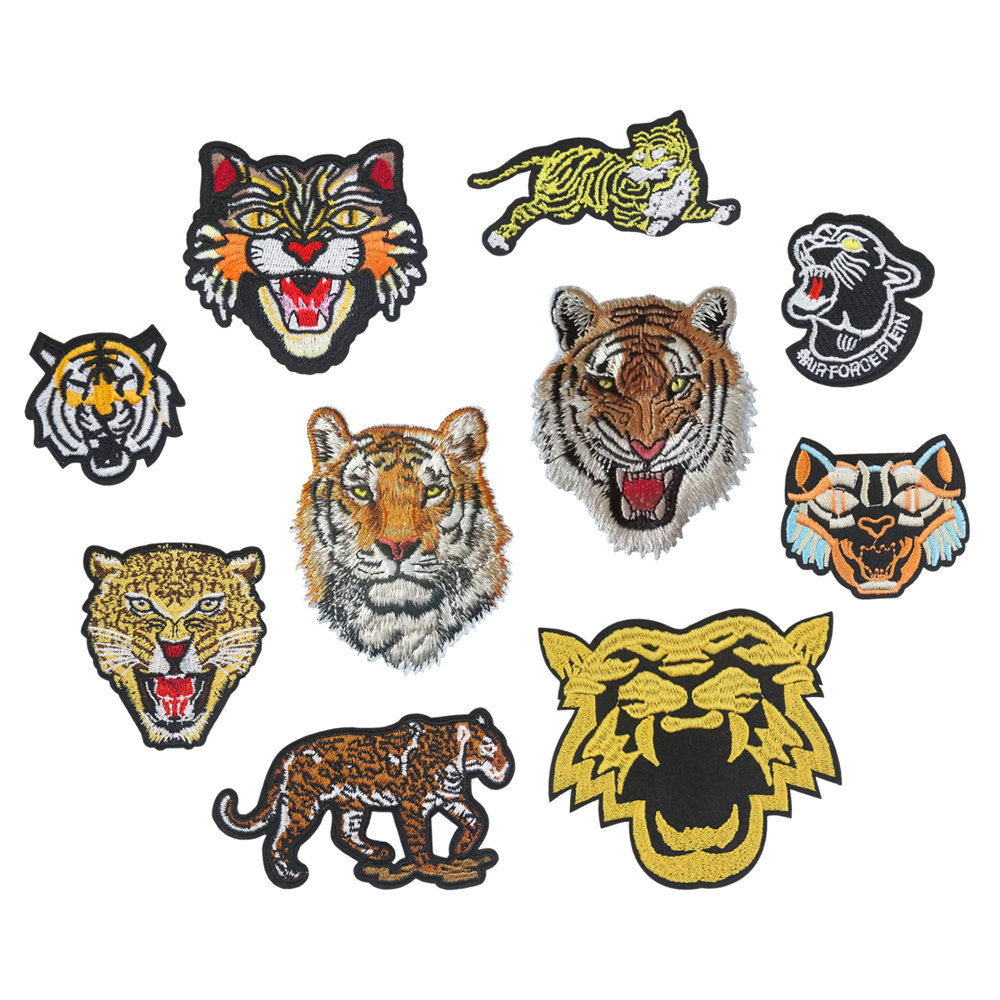 classic style iron on embroidery tiger design jacket patches for kids