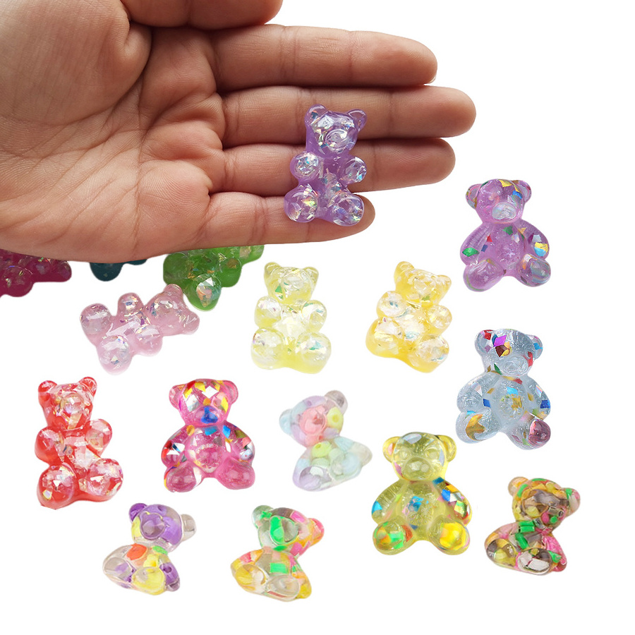 wholesale price new mold cabochon jelly colored flatback resin bear charm for keychain