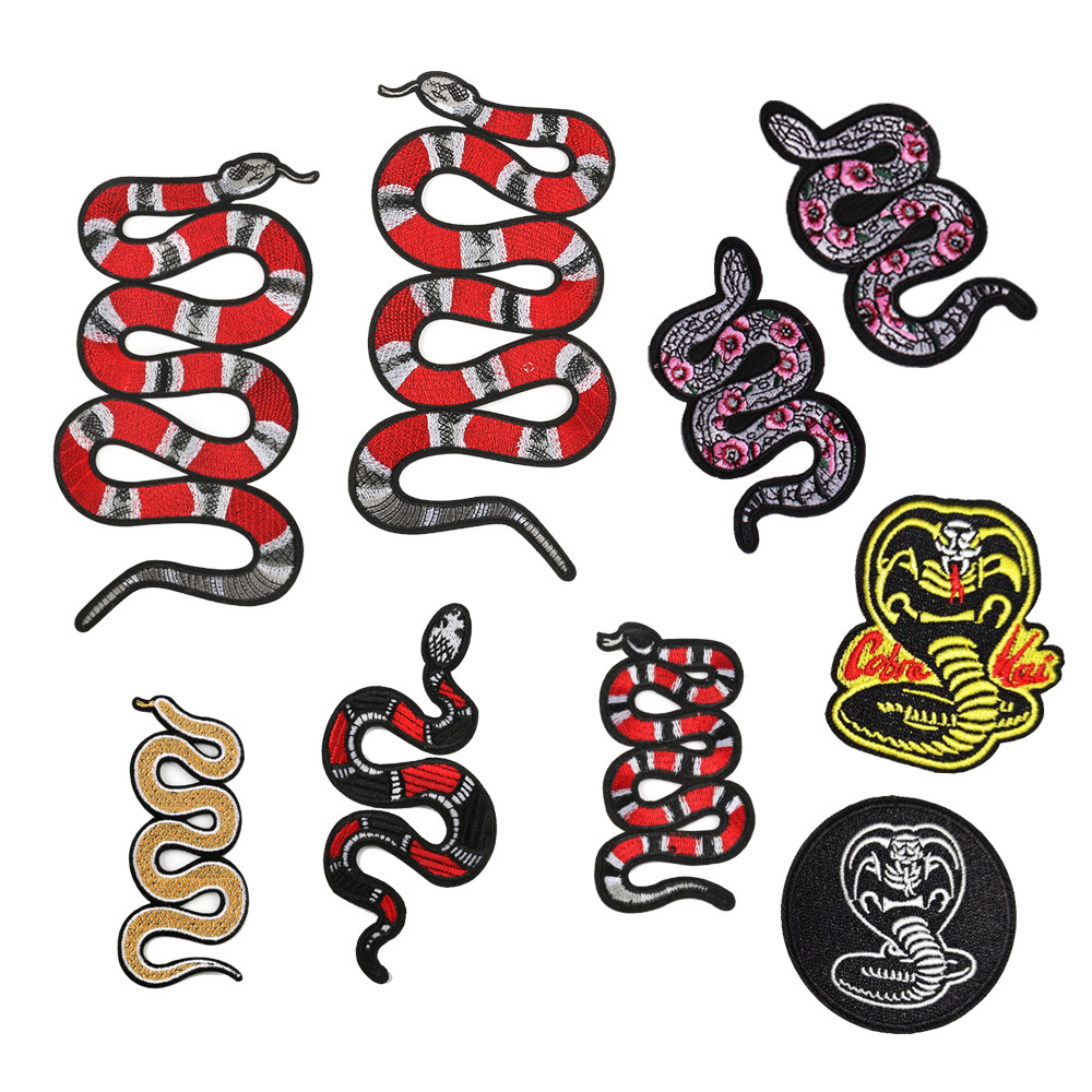 good quality big size iron on embroidery snake patches for jacket coat