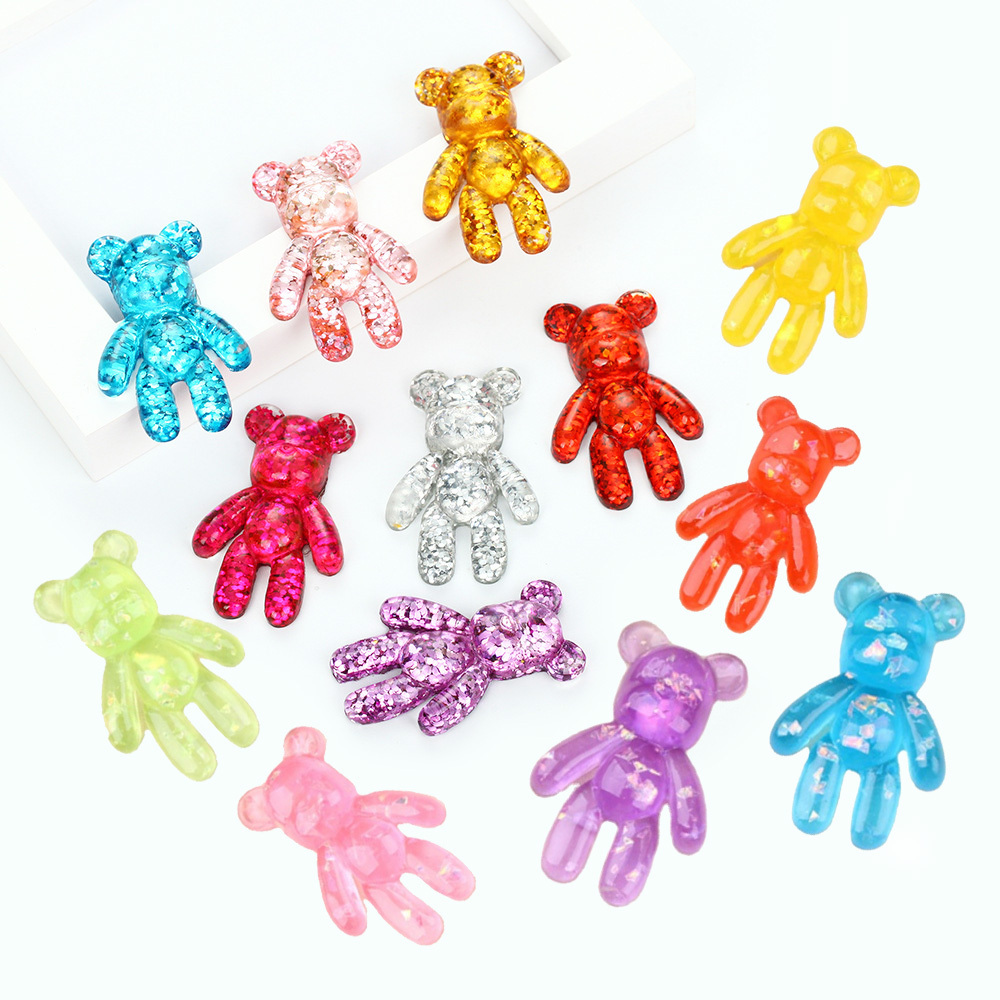 wholesale price big candy glitter bear flatback resin cabochon charms for keychain jewelry mkaing