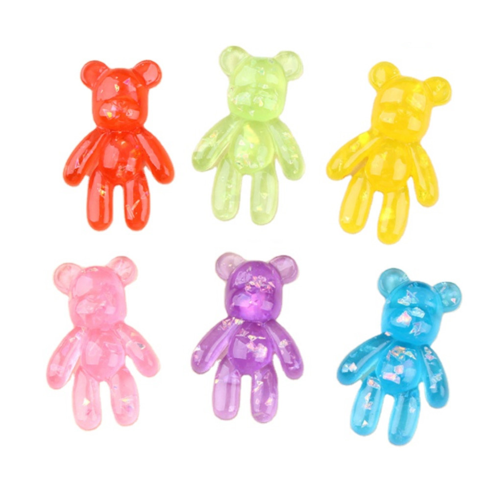 wholesale price big candy glitter bear flatback resin cabochon charms for keychain jewelry mkaing